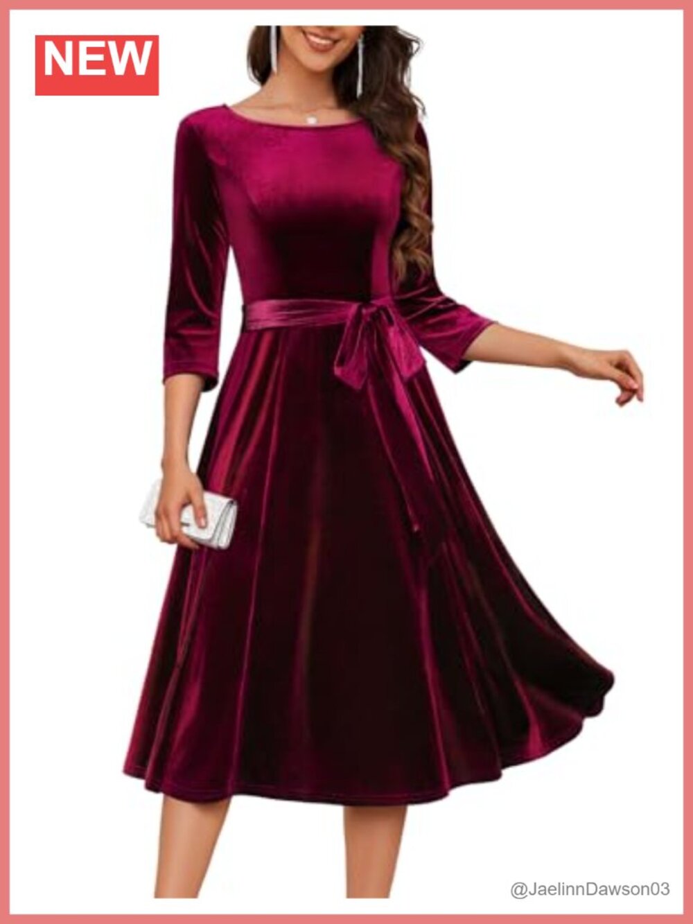 Velvet Cocktail Dress 3/4 Sleeve A-Line Formal Party Winter Gala
